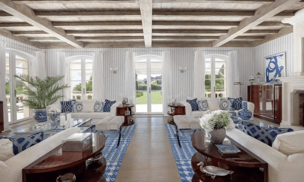 Cozy outdoor lounge under shaded pergola